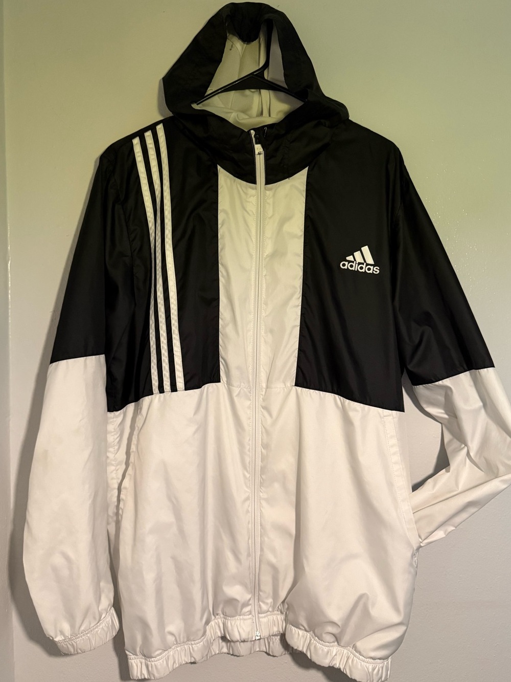 Adidas Black & White Hooded Windbreaker Full Zip - Size Large - Picture 2 of 6